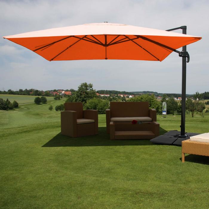 Gastronomie-Ampelschirm HWC-A96, 3x4m (5m) Polyester Alu/Stahl 26kg ~ terracotta mit Stnder