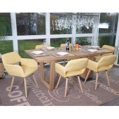 6er-Set Esszimmerstuhl HWC-A50 II, Stuhl Küchenstuhl, Retro 50er Jahre Design ~ Textil, gelb, helle Beine