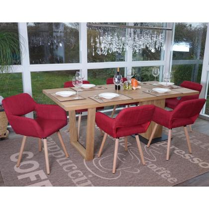 6er-Set Esszimmerstuhl HWC-A50 II, Stuhl Kchenstuhl, Retro 50er Jahre Design ~ Textil, purpurrot, helle Beine