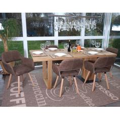 6er-Set Esszimmerstuhl HWC-A50 II, Stuhl Küchenstuhl, Retro 50er Jahre Design ~ Textil, vintage braun, helle Beine