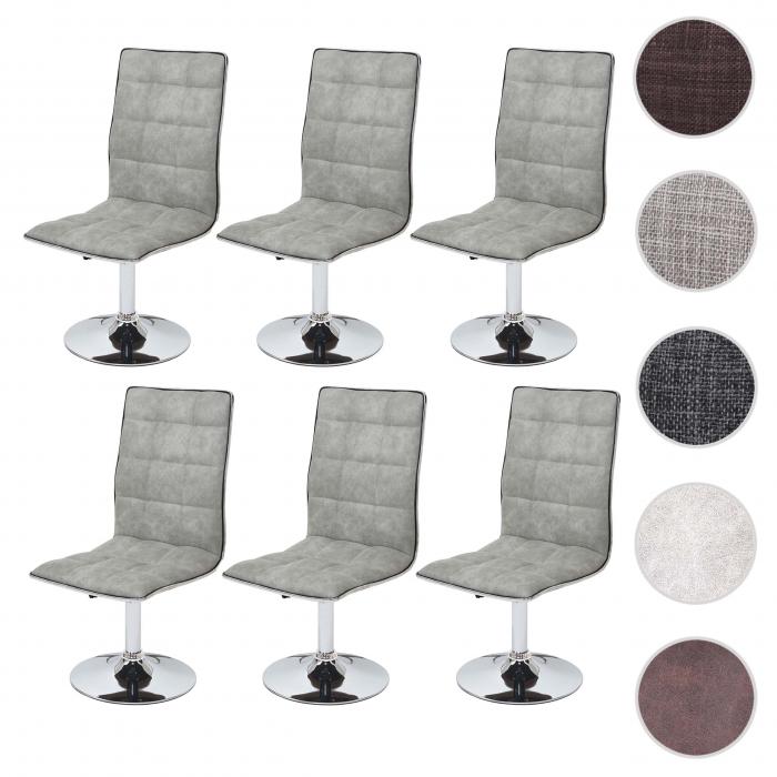 6er-Set Esszimmerstuhl HWC-C41, Stuhl Kchenstuhl, hhenverstellbar drehbar, Stoff/Textil ~ vintage betongrau