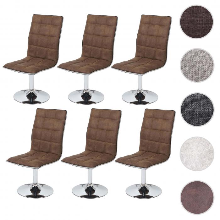 6er-Set Esszimmerstuhl HWC-C41, Stuhl Küchenstuhl, höhenverstellbar drehbar, Stoff/Textil FSC® ~ vintage braun