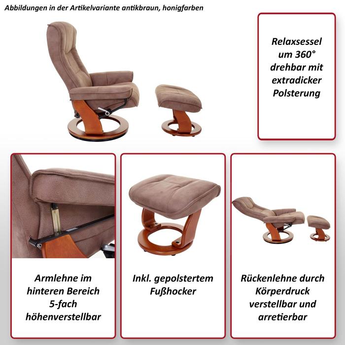 MCA Relaxsessel Hamilton, Fernsehsessel Hocker, Stoff/Textil 130kg belastbar ~ dunkelgrau, walnussfarben