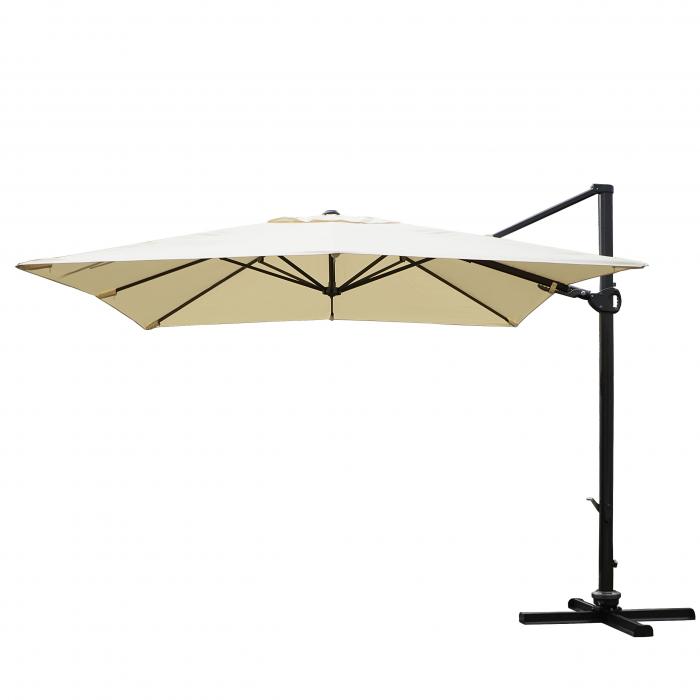 Gastronomie-Ampelschirm HWC-A39, 3x3m (Ø4,24m) schwenkbar drehbar, Polyester/Alu 31kg ~ creme ohne Ständer