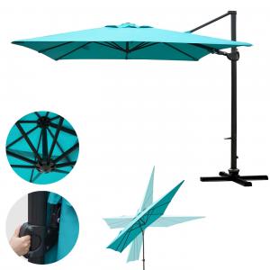 Gastronomie-Ampelschirm HWC-A39, 3x3m (4,24m) schwenkbar drehbar, Polyester/Alu 31kg ~ trkis ohne Stnder
