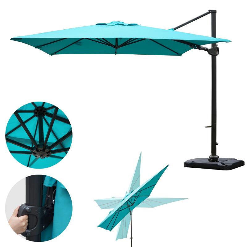 Gastronomie-Ampelschirm HWC-A39, 3x3m (4,24m) schwenkbar drehbar, Polyester/Alu 31kg ~ trkis mit Stnder