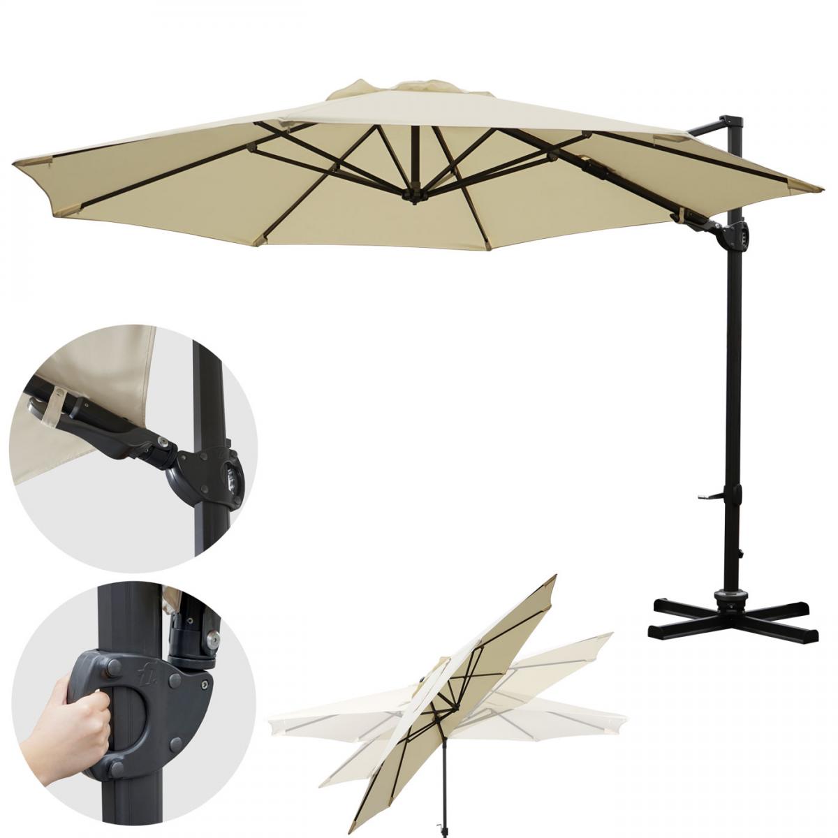 Gastronomie-Ampelschirm HWC-A39, Sonnenschirm, schwenkbar drehbar  3,5m Polyester/Alu 34kg ~ creme ohne Stnder