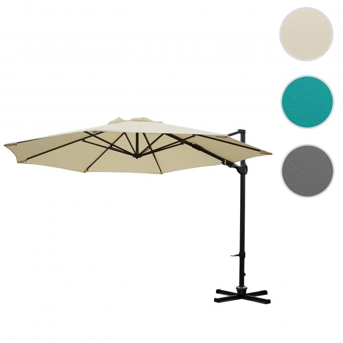 Gastronomie-Ampelschirm HWC-A39, Sonnenschirm, schwenkbar drehbar  3,5m Polyester/Alu 34kg ~ creme ohne Stnder