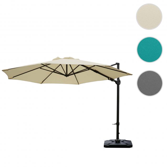 Gastronomie-Ampelschirm HWC-A39, Sonnenschirm, schwenkbar drehbar  3,5m Polyester/Alu 34kg ~ creme mit Stnder