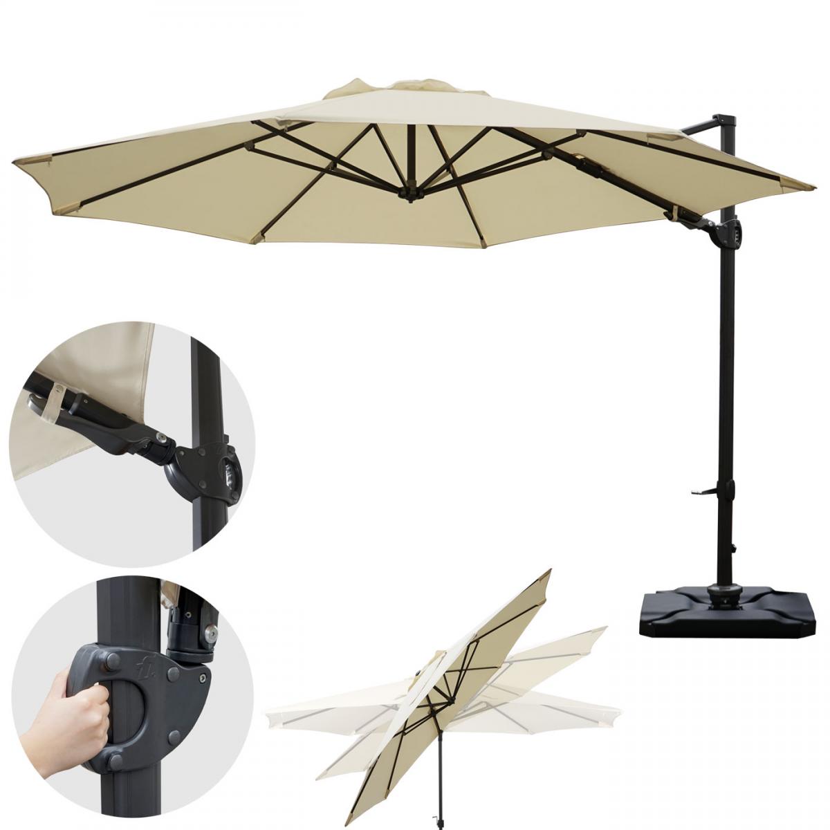 Gastronomie-Ampelschirm HWC-A39, Sonnenschirm, schwenkbar drehbar  3,5m Polyester/Alu 34kg ~ creme mit Stnder