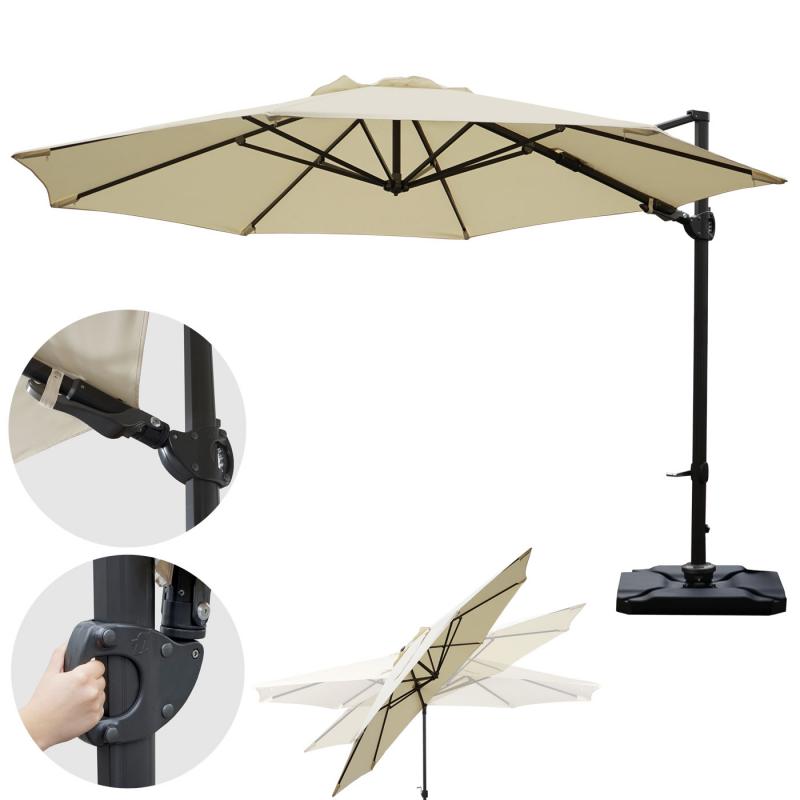 Gastronomie-Ampelschirm HWC-A39, Sonnenschirm, schwenkbar drehbar  3,5m Polyester/Alu 34kg ~ creme mit Stnder