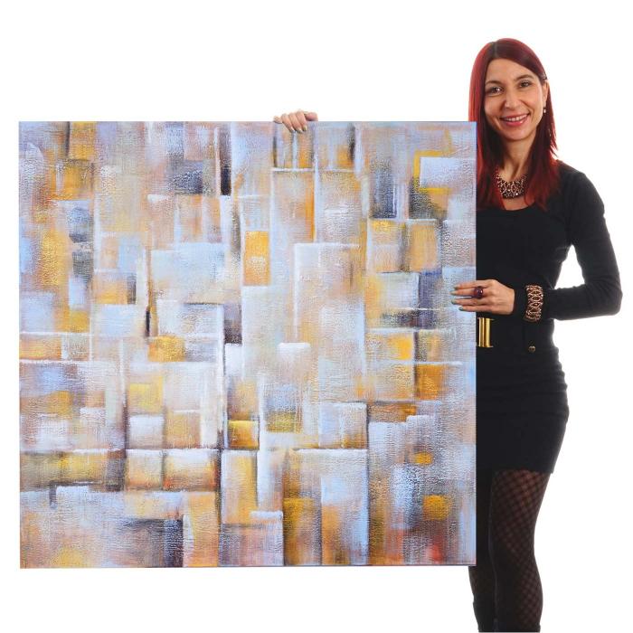 Ölgemälde Cubes, 100% handgemaltes Wandbild Gemälde XL, 100x100cm