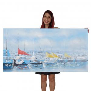 lgemlde Boote, 100% handgemaltes Wandbild Gemlde XL, 140x70cm