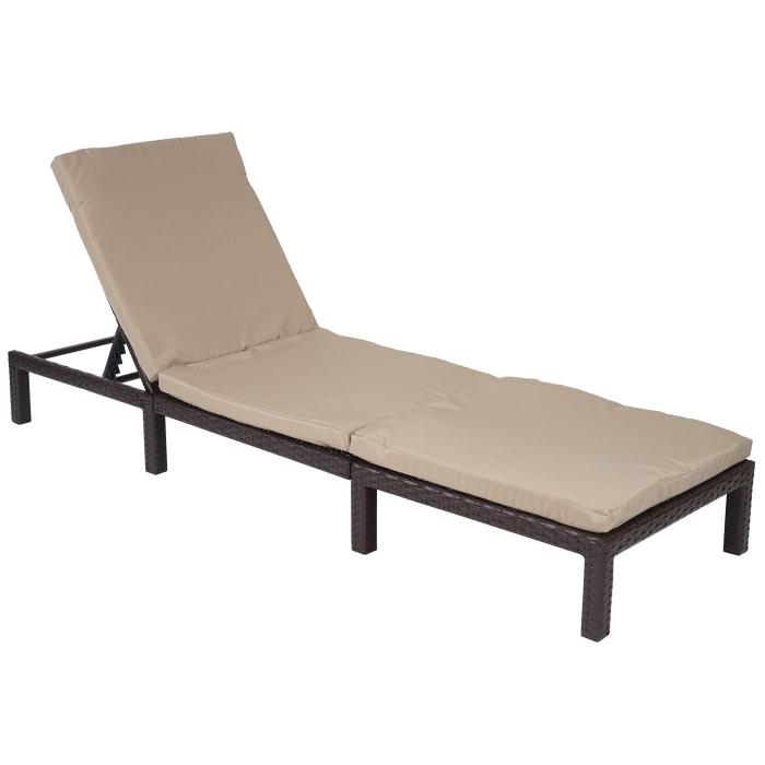 Poly-Rattan Sonnenliege HWC-A51, Relaxliege Gartenliege Liege ~ Basic braun, Kissen creme