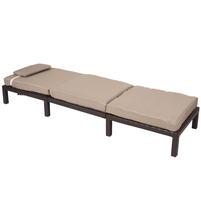 Poly-Rattan Sonnenliege HWC-A51, Relaxliege Gartenliege Liege ~ Premium braun, Kissen creme