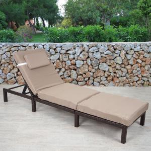 Poly-Rattan Sonnenliege HWC-A51, Relaxliege Gartenliege Liege ~ Premium braun, Kissen creme