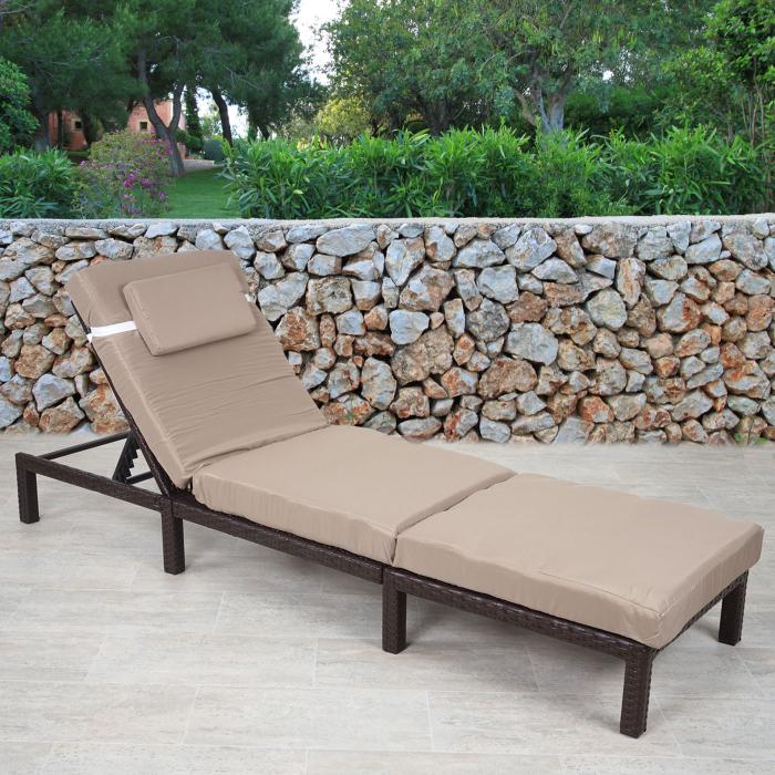 Poly-Rattan Sonnenliege HWC-A51, Relaxliege Gartenliege Liege ~ Premium braun, Kissen creme