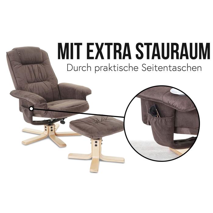 Relaxsessel M56, Fernsehsessel TV-Sessel mit Hocker, Stoff/Textil ~ Wildlederimitat braun