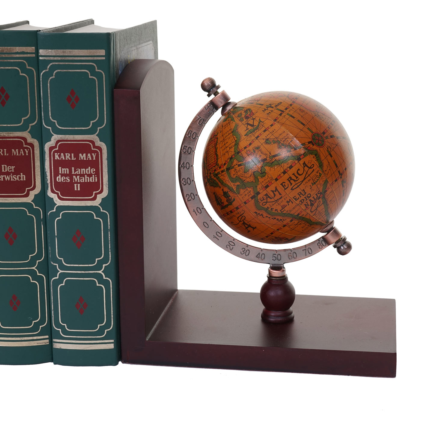 2x Buchstützen MCW-A77 Bücherstütze Globus Weltkugel braun
