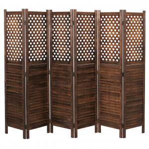 Paravent HWC-A84, Raumteiler Trennwand Sichtschutz, Ornamente 170x245cm ~ braun