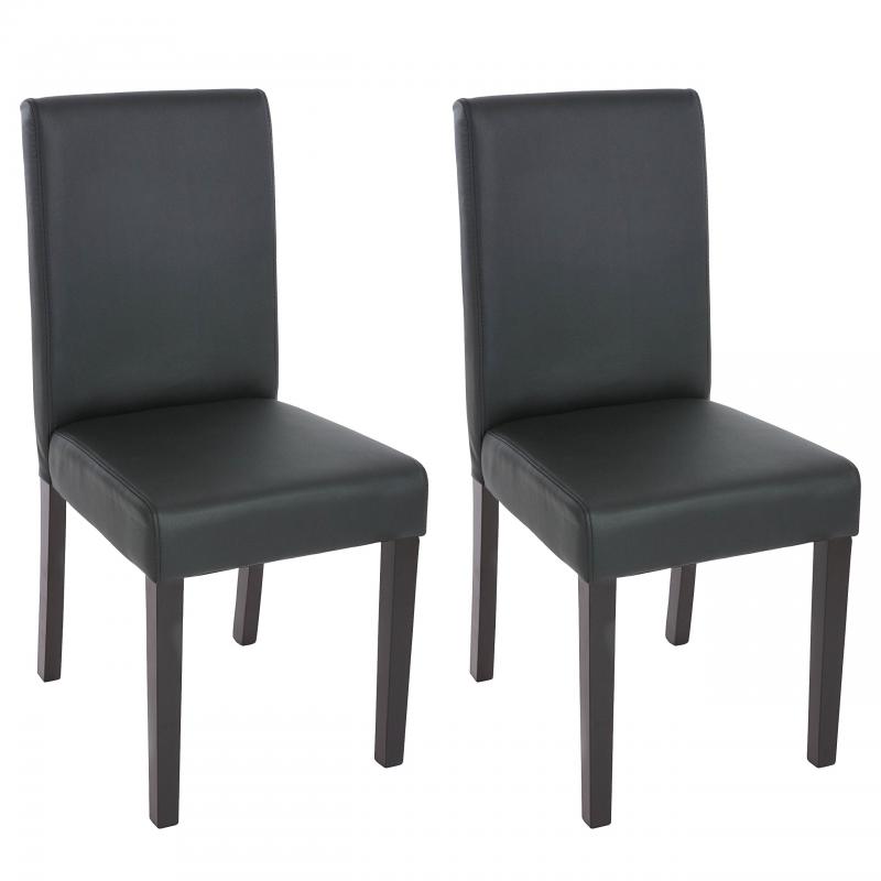 2er-Set Esszimmerstuhl Stuhl Kchenstuhl Littau ~ Kunstleder, schwarz matt, dunkle Beine