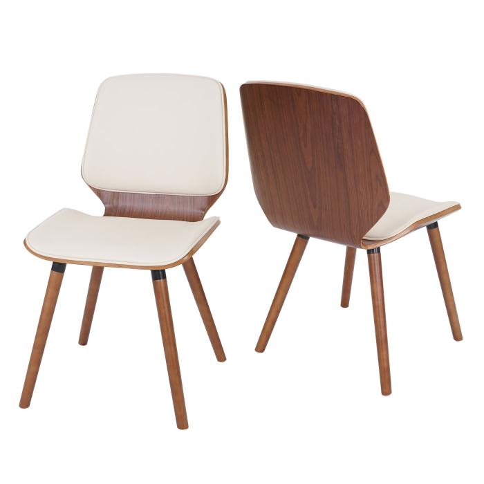 B-Ware (Macken/Riss SK2) | 2er-Set Esszimmerstuhl HWC-B16, Holz Bugholz Retro-Design Walnussoptik ~ Kunstleder creme