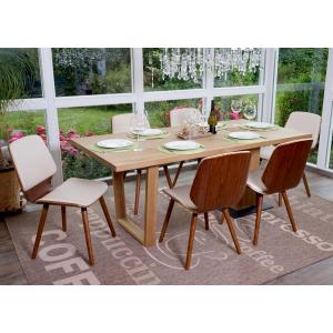 6er-Set Esszimmerstuhl HWC-B16, Holz Bugholz Retro-Design Walnussoptik, FSC-zertifiziert ~ Kunstleder creme