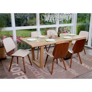 6er-Set Esszimmerstuhl HWC-B16, Holz Bugholz Retro-Design Walnussoptik ~ Kunstleder creme