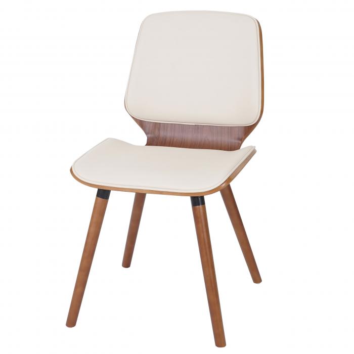 B-Ware (Macken/Riss SK2) | 2er-Set Esszimmerstuhl HWC-B16, Holz Bugholz Retro-Design Walnussoptik ~ Kunstleder creme