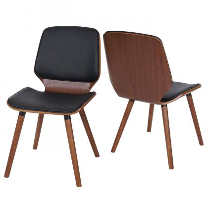2er-Set Esszimmerstuhl HWC-B16, Holz Bugholz Retro-Design Walnussoptik, FSC-zertifiziert ~ Kunstleder schwarz