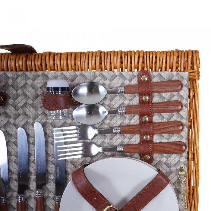 Defekte Ware (Halterung gerissen SK2) | Picknickkorb-Set HWC-B25 fr 4 Personen, Korb + Khlfach + Picknickdecke, beige