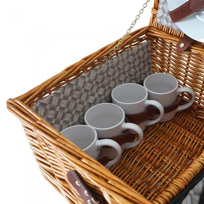 Defekte Ware (Halterung gerissen SK2) | Picknickkorb-Set HWC-B25 fr 4 Personen, Korb + Khlfach + Picknickdecke, beige