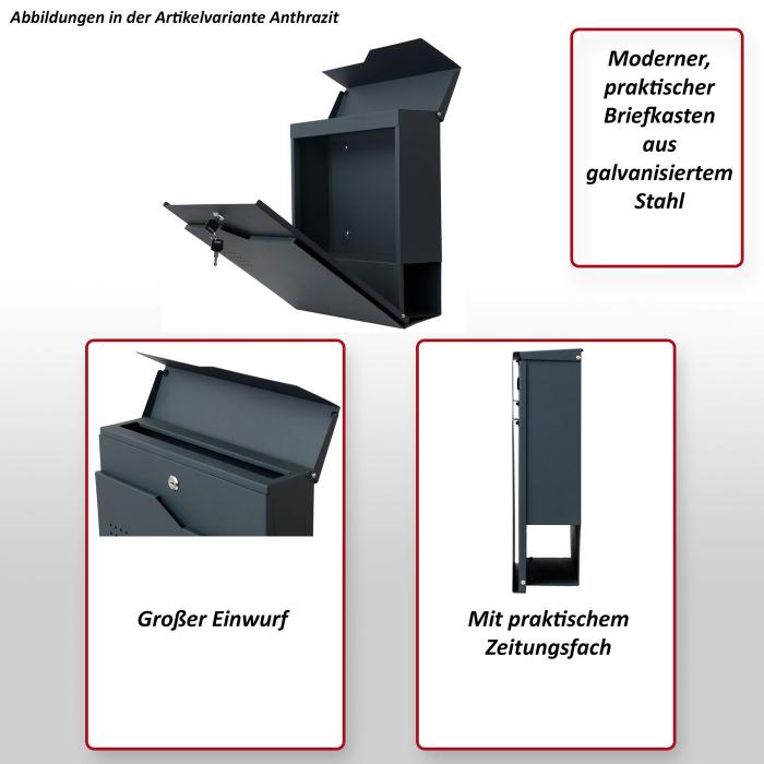 Briefkasten HWC-B30, Wandbriefkasten Postkasten Zeitungsfach, pulverbeschichtet ~ schwarz