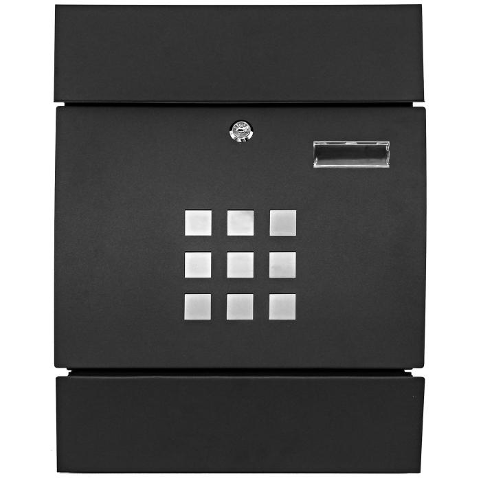 Briefkasten HWC-B32, Wandbriefkasten Postkasten Zeitungsfach pulverbeschichtet ~ schwarz