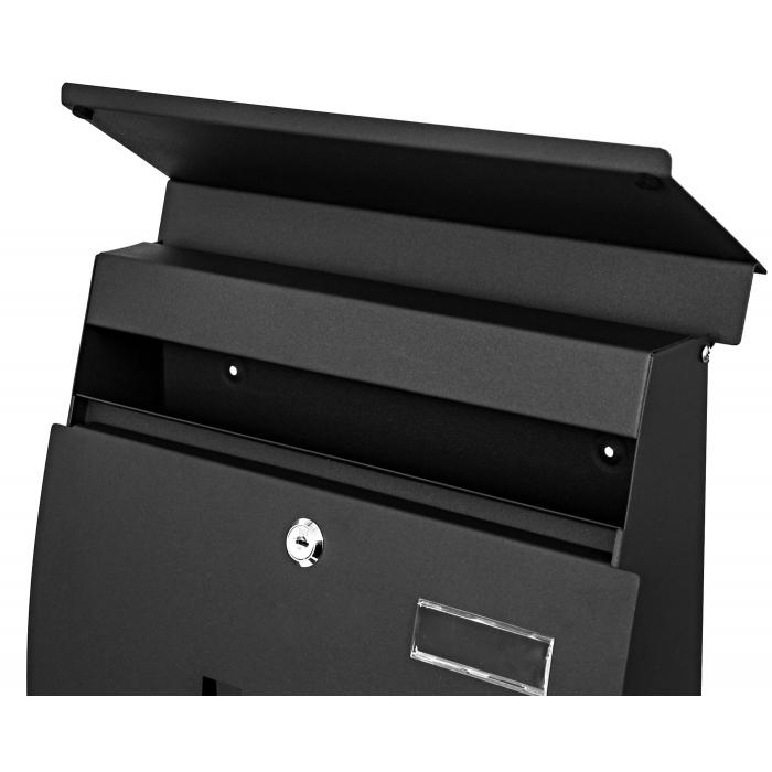 Briefkasten HWC-B32, Wandbriefkasten Postkasten Zeitungsfach pulverbeschichtet ~ schwarz