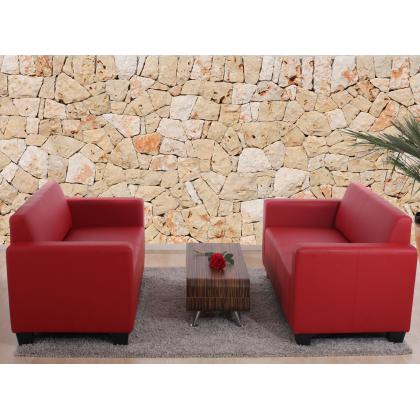 Sofa-Garnitur Couch-Garnitur 2x 2er Sofa Lyon Kunstleder ~ rot