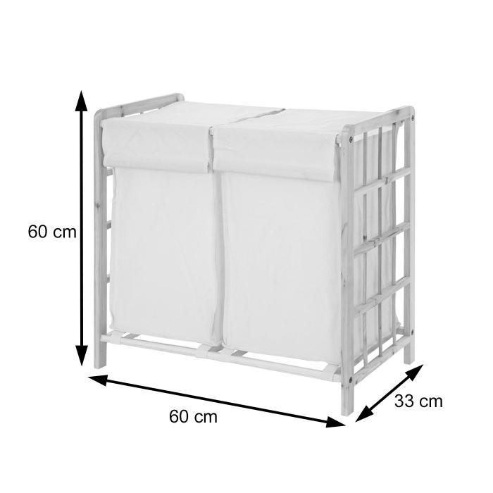 Wschesammler HWC-B60, Laundry Wschebox Wschekorb, Massiv-Holz 2 Fcher 60x60x33cm 68l ~ hellbraun, Bezug grau