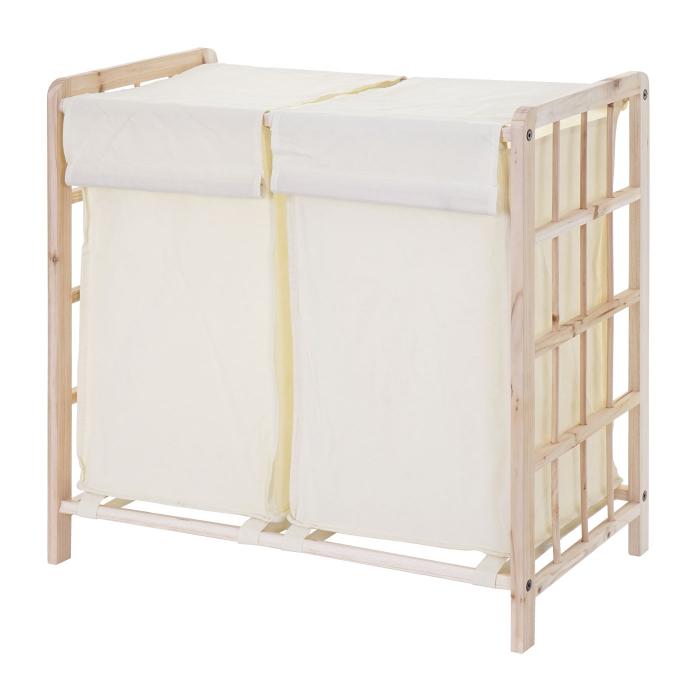 Wschesammler HWC-B60, Laundry Wschebox Wschekorb, Massiv-Holz 2 Fcher 60x60x33cm 68l ~ hellbraun, Bezug creme