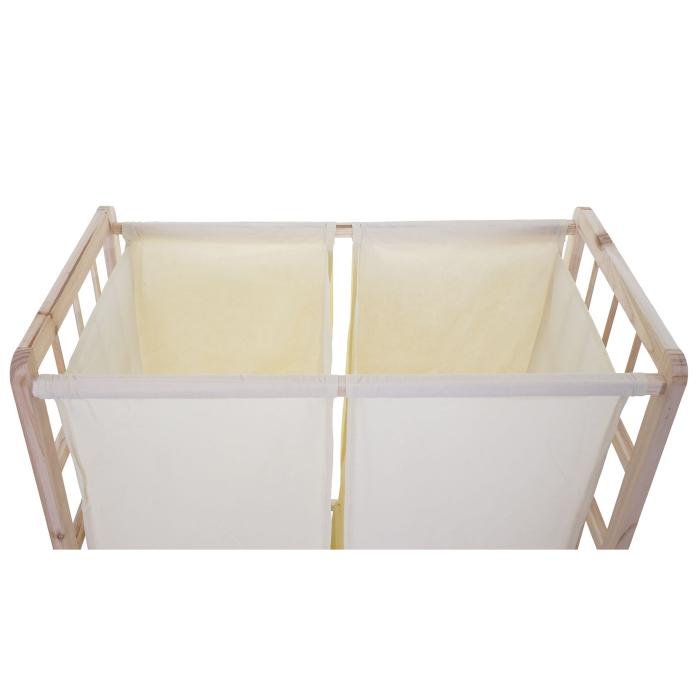 Wschesammler HWC-B60, Laundry Wschebox Wschekorb, Massiv-Holz 2 Fcher 60x60x33cm 68l ~ hellbraun, Bezug creme