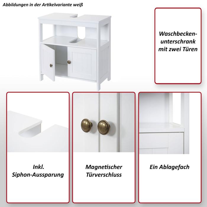 Waschbeckenunterschrank HWC-B63, Badschrank Badezimmer Unterschrank Waschtischunterschrank, 60x60x30cm ~ wei