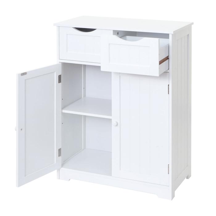 Kommode HWC-B65, Schubladenschrank Schrank, 2 Schubladen und 2 Tren 80x70x35cm ~ wei