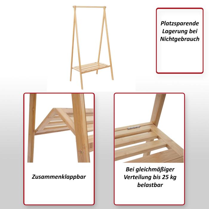 Standgarderobe HWC-B82, Kleiderstnder Garderobe Garderobenstnder, Bambus klappbar 150x84x57cm