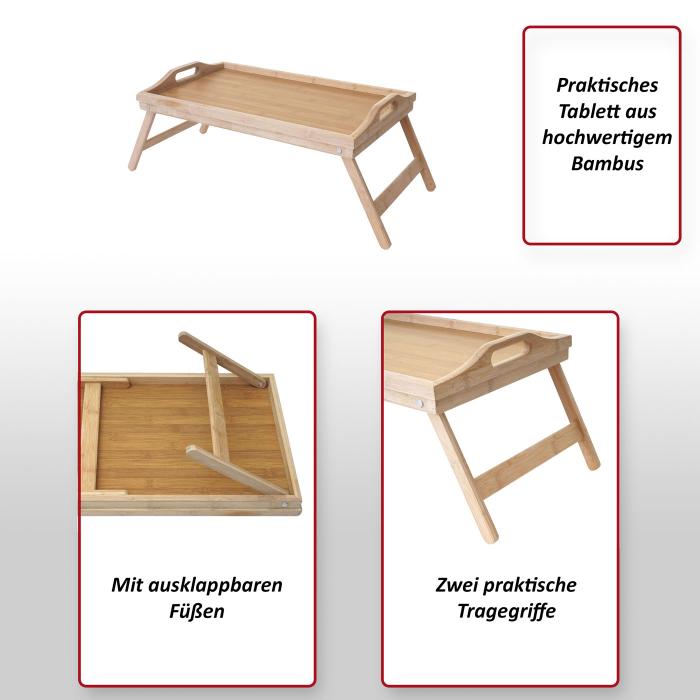 Tablett HWC-B88, Serviertablett Holztablett Frhstckstablett Dekotablett, Bambus 21x64x30cm