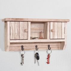 Schlüsselbrett HWC-A48, Schlüsselkasten Schlüsselboard mit Türen, Massiv-Holz MVG-zertifiziert ~ natur