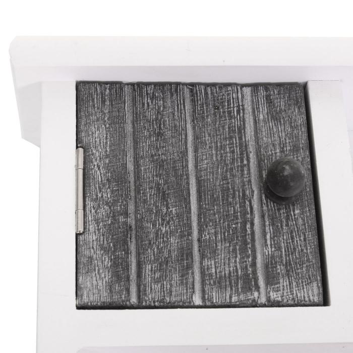 Schlüsselbrett HWC-A48, Schlüsselkasten Schlüsselboard mit Türen, Massiv-Holz MVG-zertifiziert ~ shabby grau-weiß