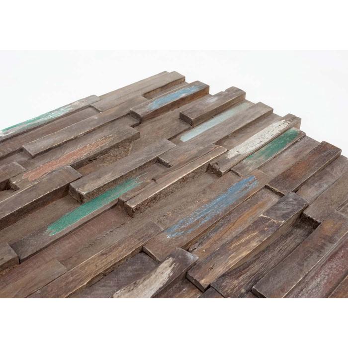 10er-Set Teak-Holzfliesen HWC-B95 (1qm), 3D Wandfliesen Wandverkleidung Mosaikfliesen Wandpaneele vintage braun