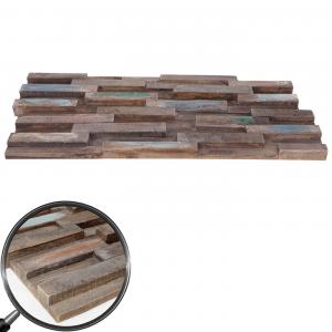 10er-Set Teak-Holzfliesen HWC-B95 (1qm), 3D Wandfliesen Wandverkleidung Mosaikfliesen Wandpaneele vintage braun