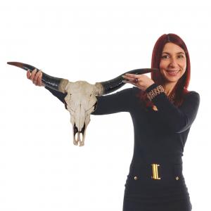 Deko Schdel 75cm HWC-A14, Polyresin Stier Bulle Longhorn Kopf Trophe, In-/Outdoor natur