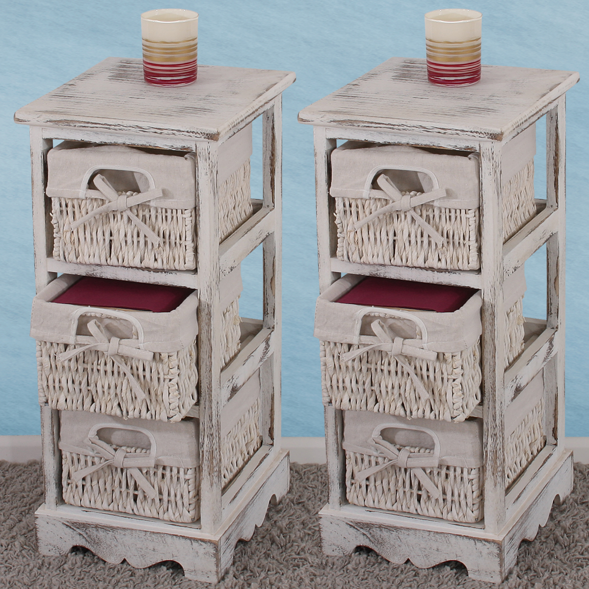 Mendler Serie vintage scaffale comodino con cassetto legno paulonia 27x35x57cm bianco