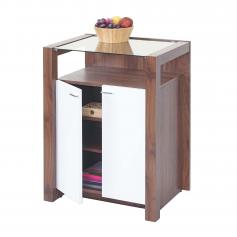 Kommode HWC-B51, Sideboard Schrank, 3D-Struktur Walnuss-Optik hochglanz 80x58x43cm